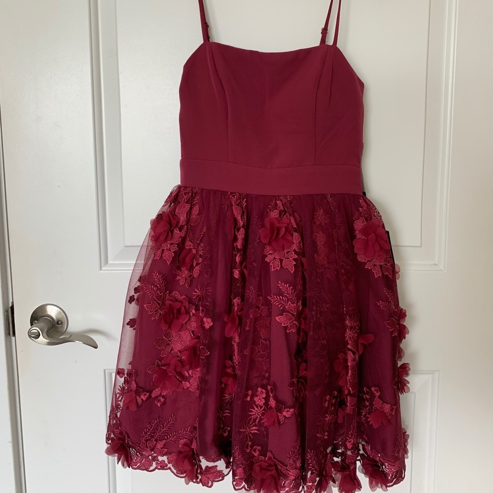 Burgundy flowered homecoming dress